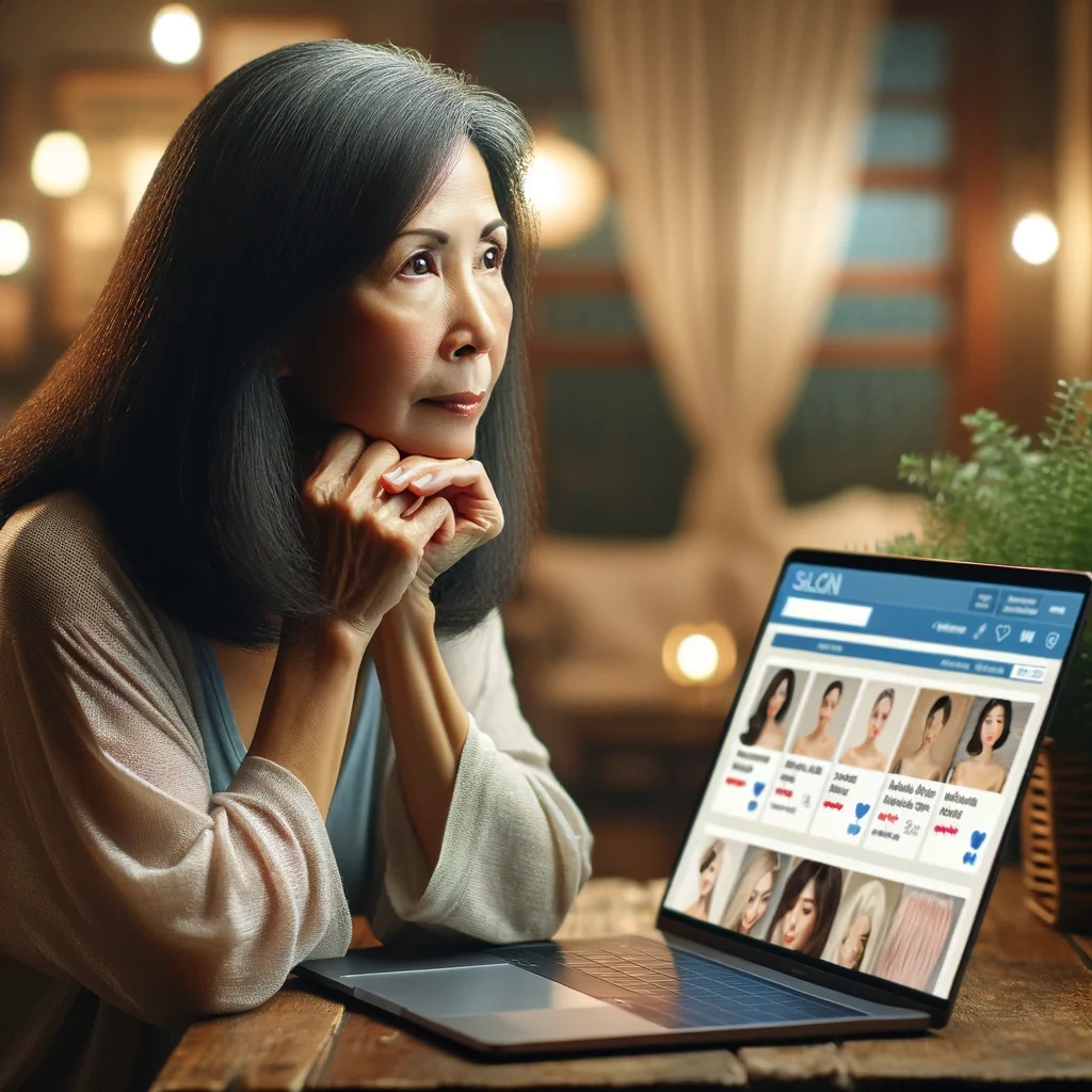 A thoughtful individual contemplating different salon choices