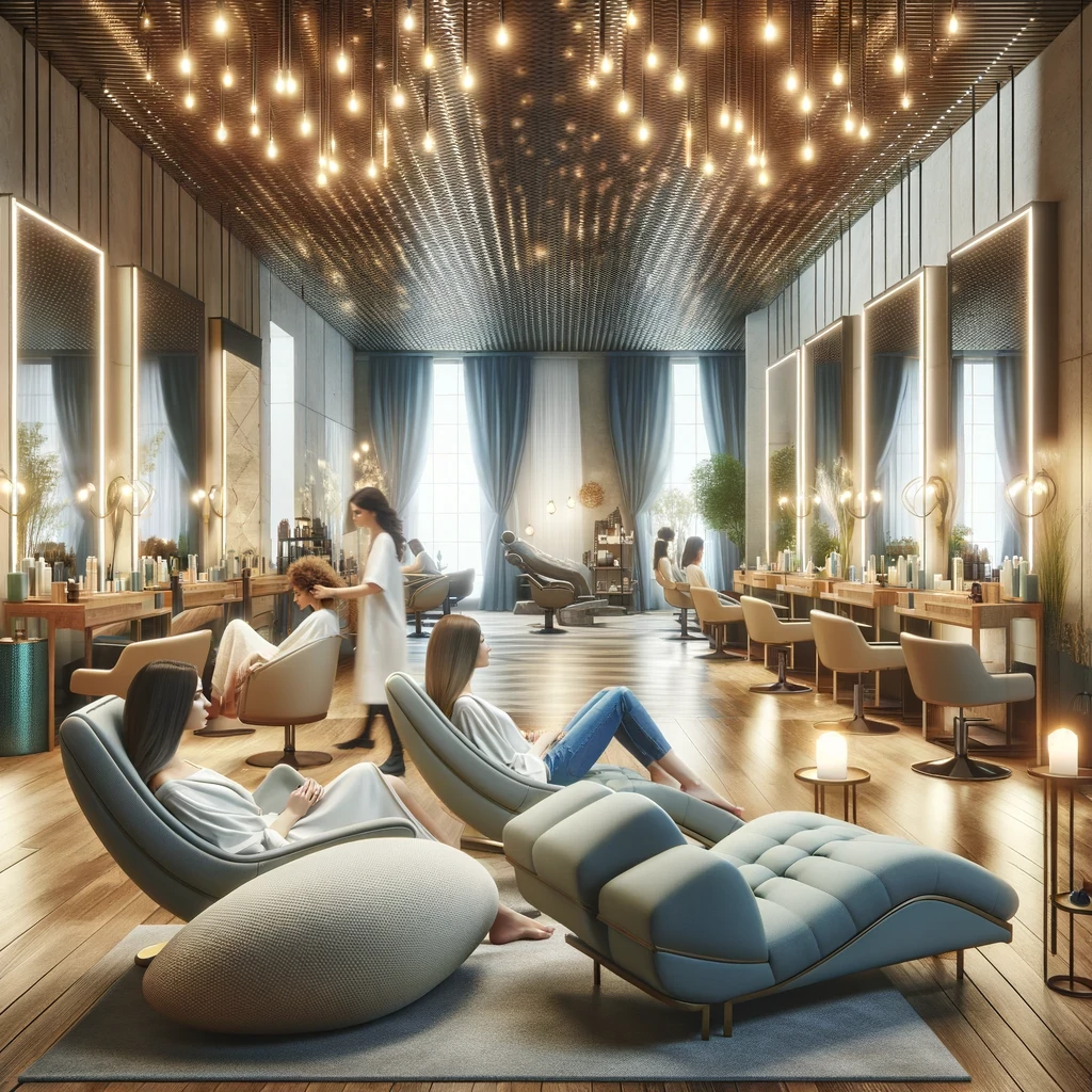 Clients relaxing in a modern salon settin